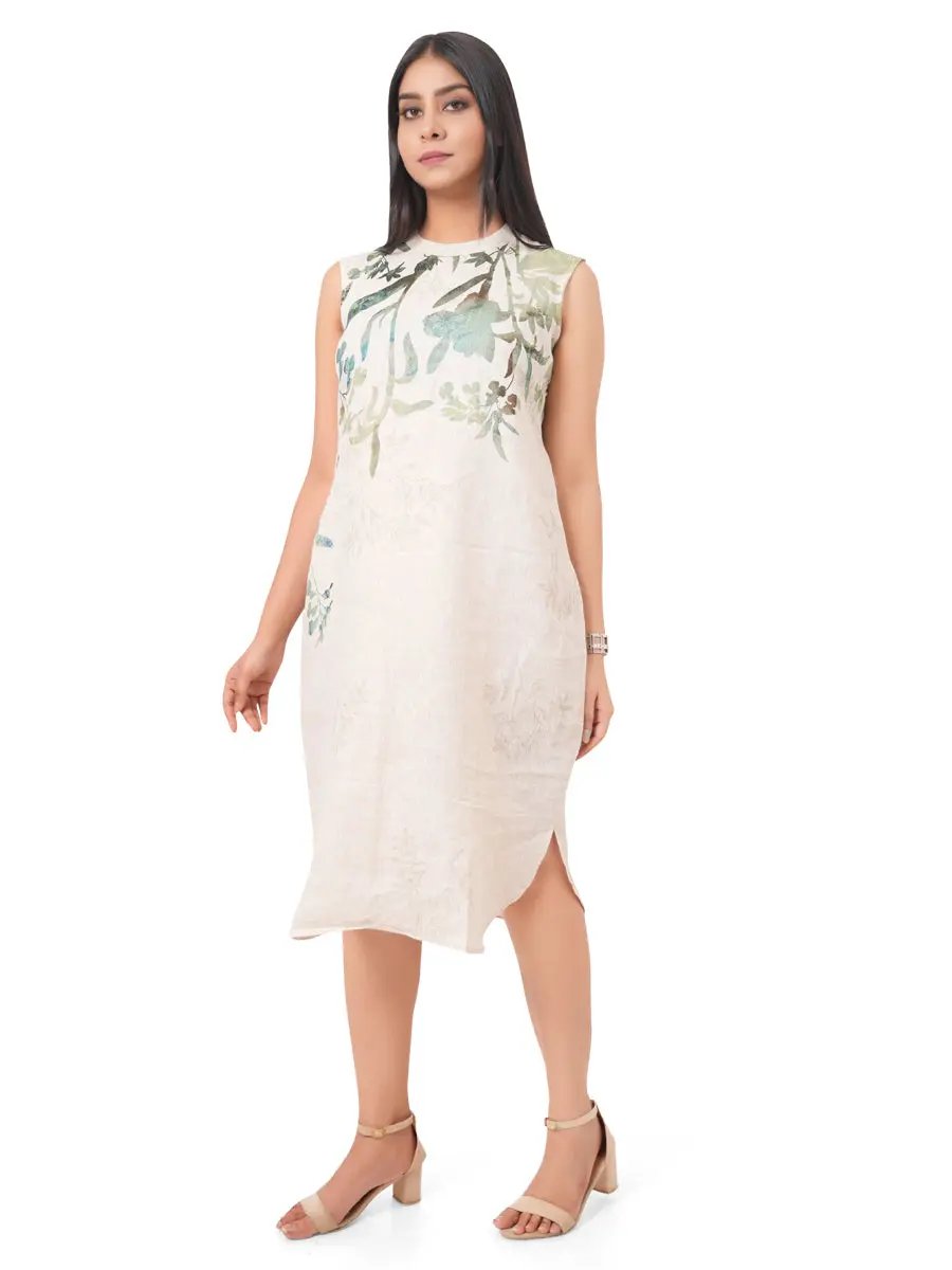 Botanical Print Pure Linen Shift Dress Sabr India