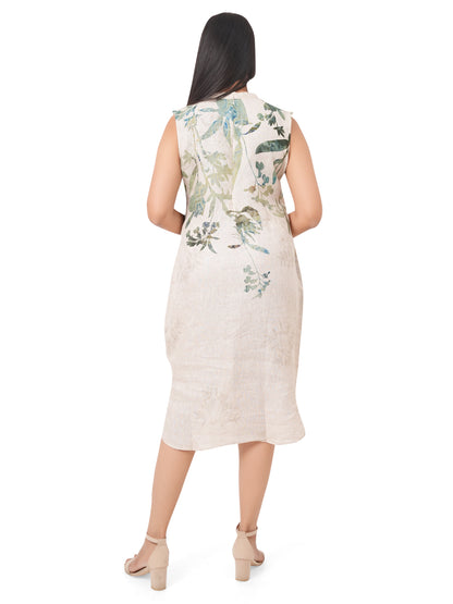 Botanical Print Pure Linen Shift Dress