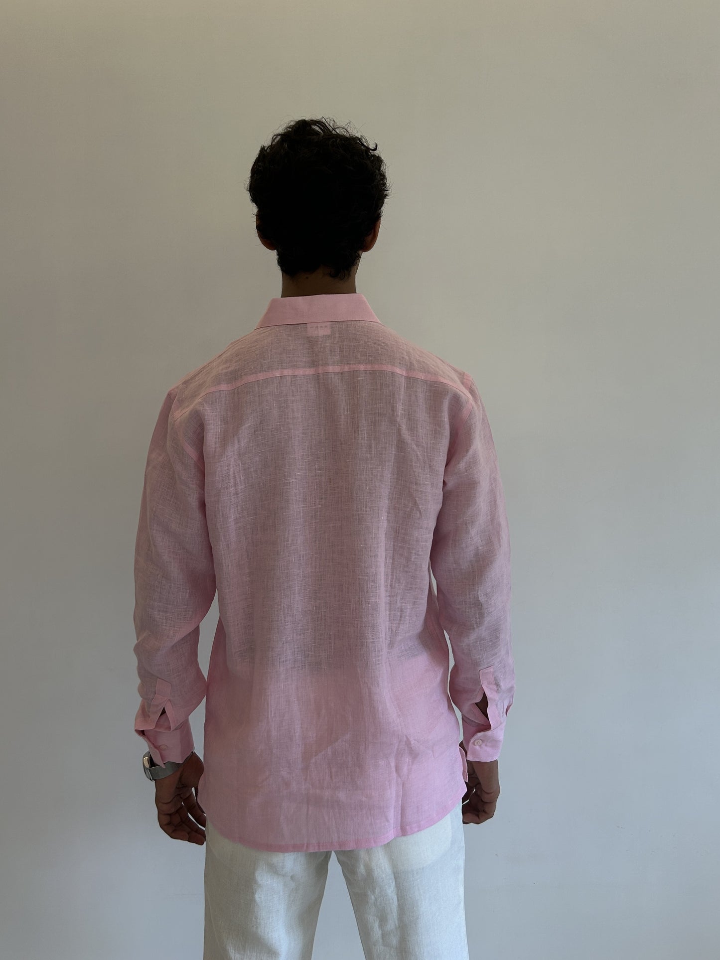 Men's Pure Linen Shirt – Soft Pink Classic with Pocket Sabr India