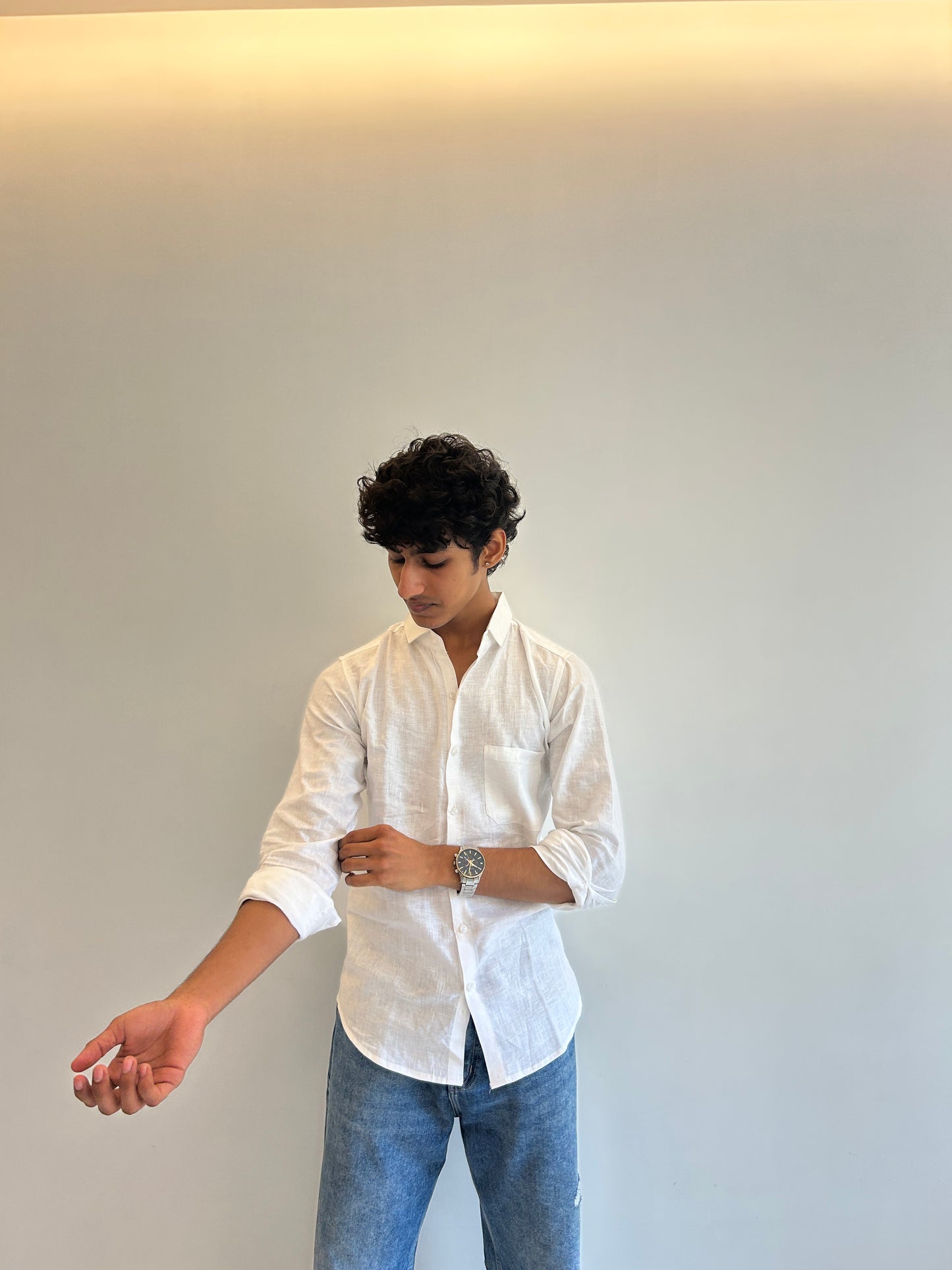 Men's Pure Linen Shirt – Classic White with Pocket