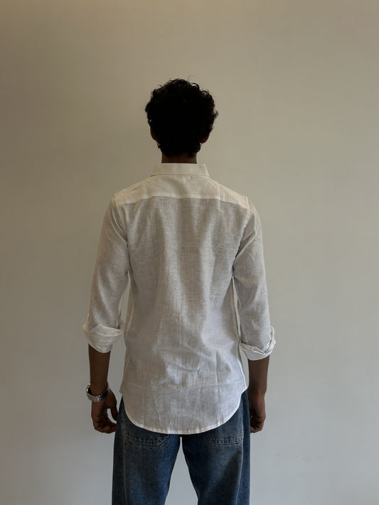 Men's Pure Linen Shirt – Classic White with Pocket Sabr India