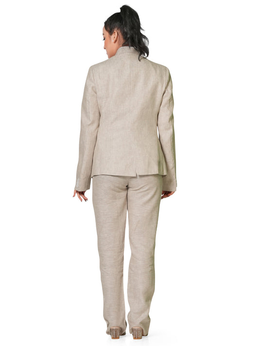 Natural Beige Pure Linen 3-Piece Suit Set for Women Sabr India