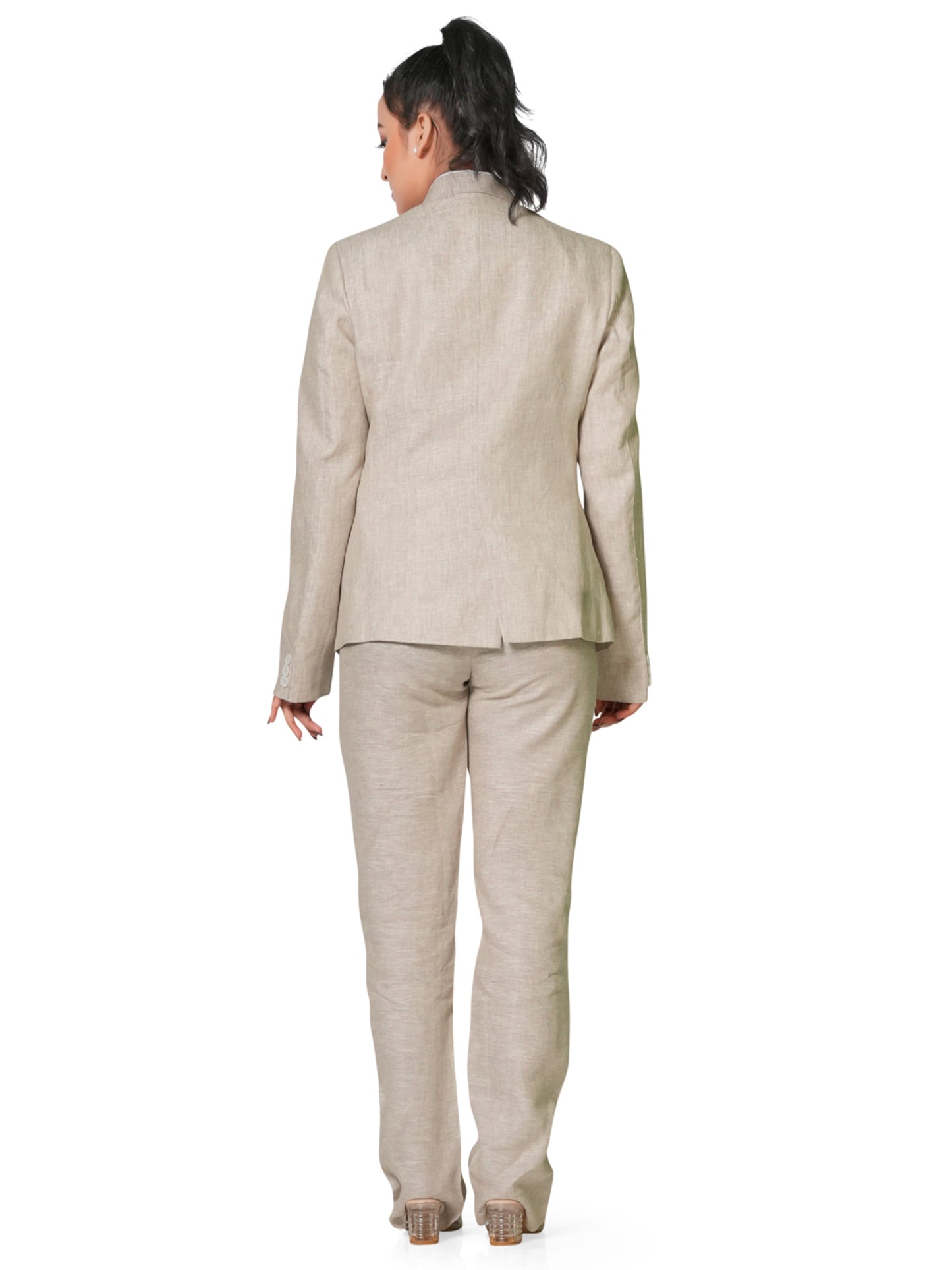 Natural Beige Pure Linen 3-Piece Suit Set for Women