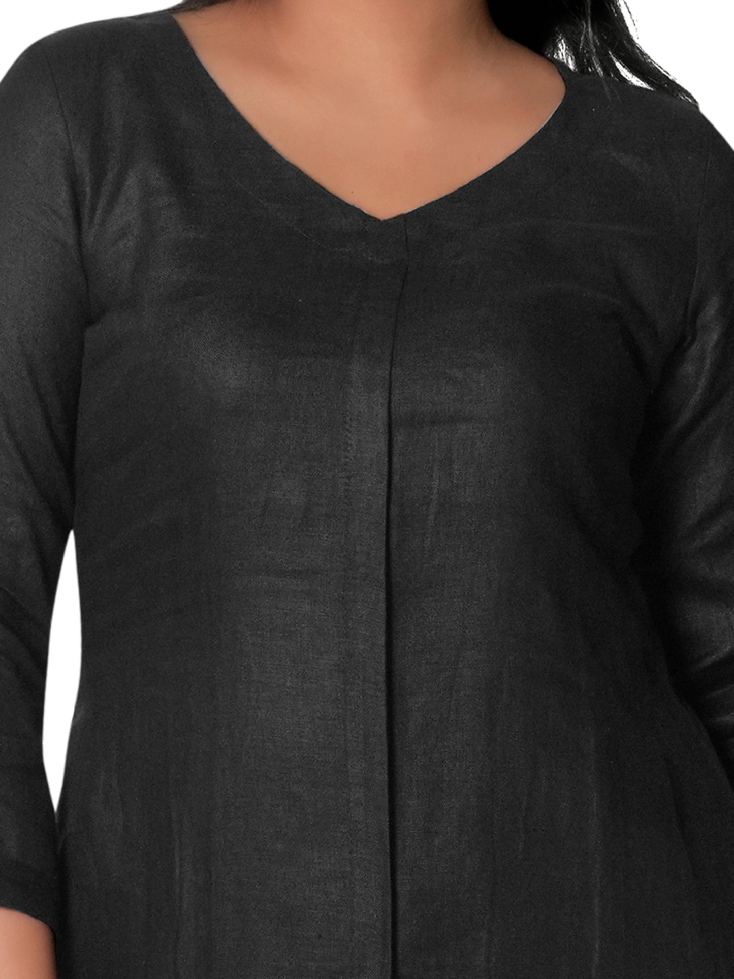 Solid Black Pure Linen Kurta Pant Co-Ord Set for Women