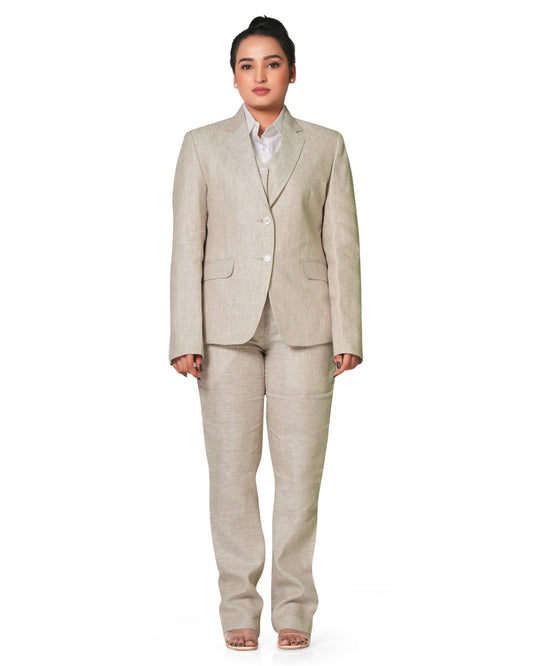 Natural Beige Pure Linen 3-Piece Suit Set for Women