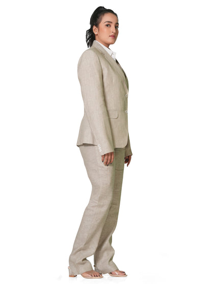 Natural Beige Pure Linen 3-Piece Suit Set for Women